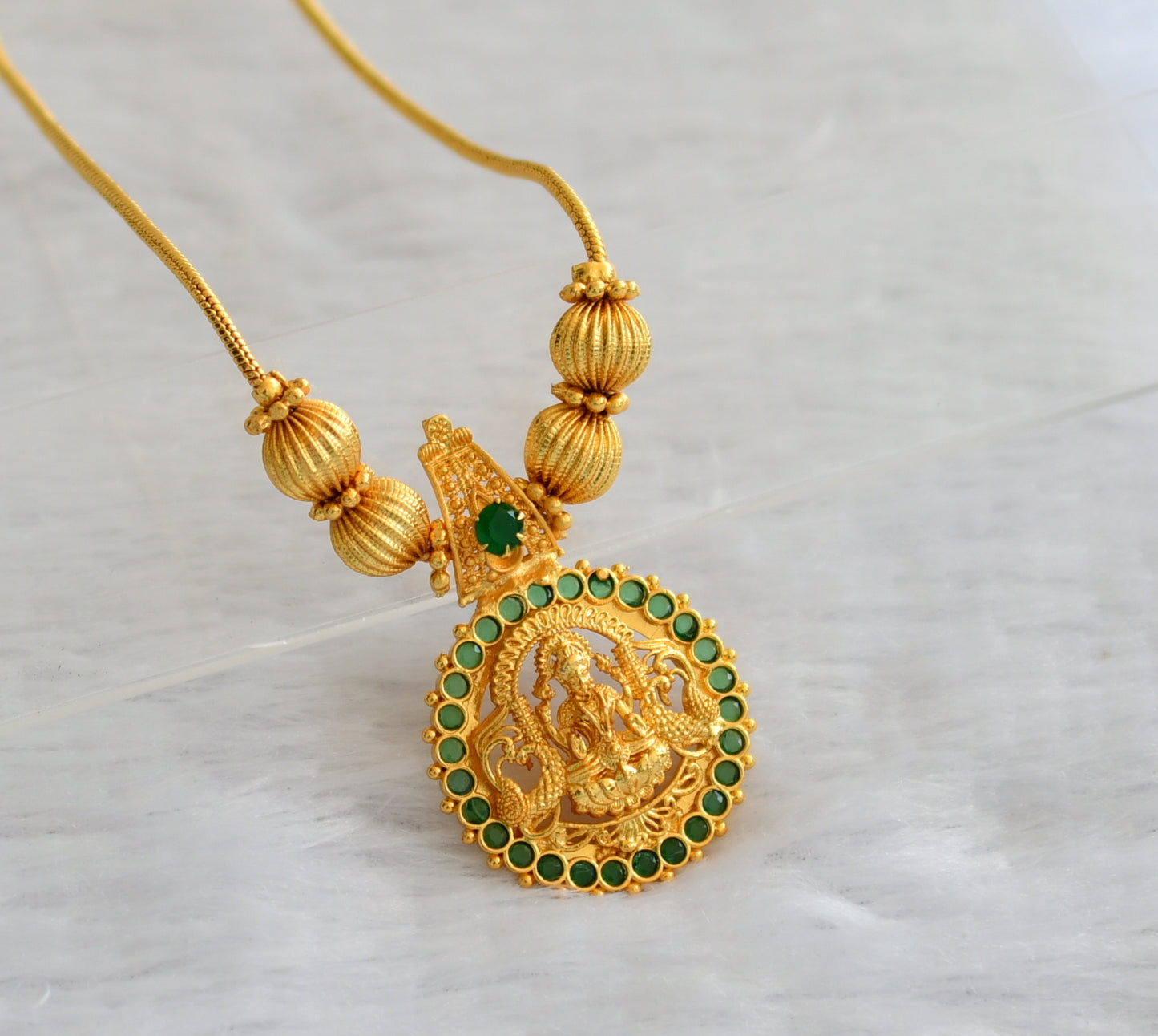 Gold tone emerald kerala style lakshmi peacock kodi necklace dj-46353
