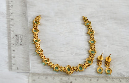 Matte finish cz sea green tilak stone necklace set dj-47970