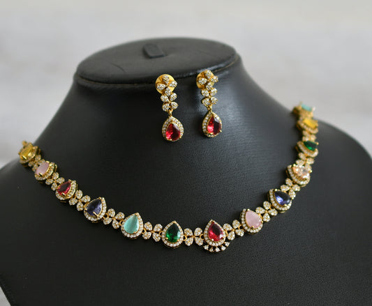 Matte finish cz multi color tilak stone necklace set dj-47974