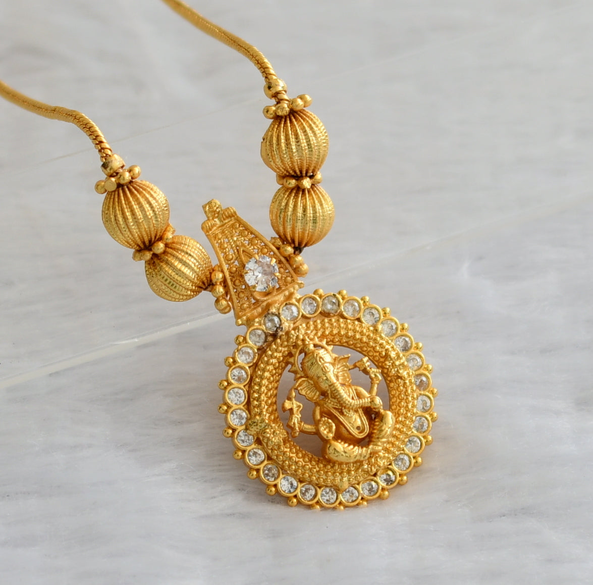 Gold tone cz white kerala style ganesha kodi necklace dj-46354