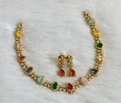 Matte finish cz multi color tilak stone necklace set dj-47974