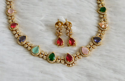 Matte finish cz multi color tilak stone necklace set dj-47974