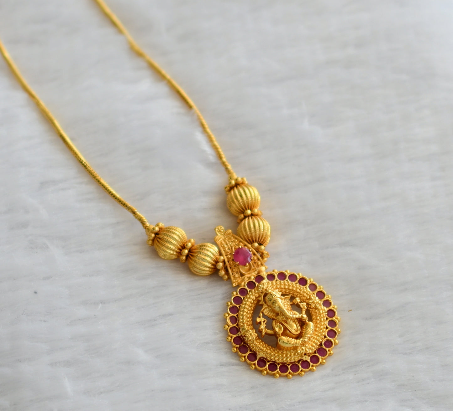 Gold tone ruby kerala style ganesha kodi necklace dj-46355