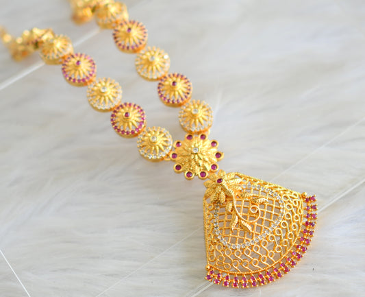 Gold tone ruby-white designer necklace dj-43064