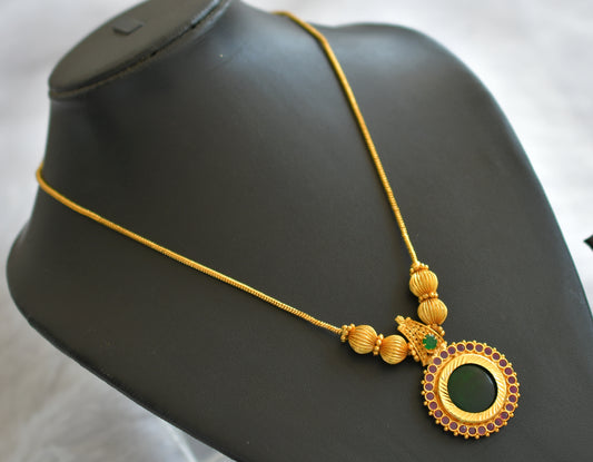 Gold tone kerala style ruby-green round kodi necklace dj-46356