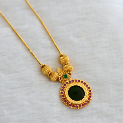 Gold tone kerala style ruby-green round kodi necklace dj-46356