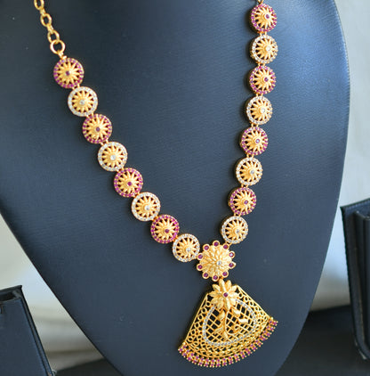 Gold tone ruby-white designer necklace dj-43064