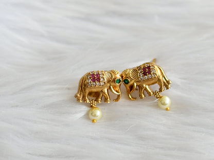Matte finish ruby-green-white lakshmi-peacock-elephant choker necklace set dj-44561