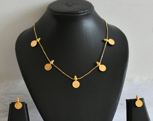 Gold tone lakshmi coin necklace set dj-49879