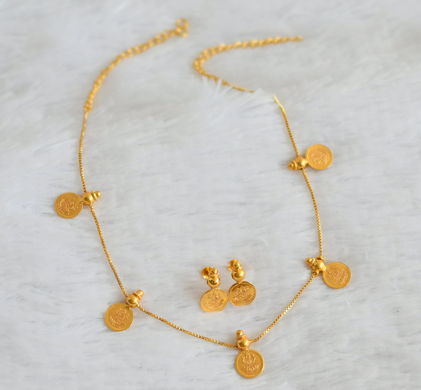 Gold tone lakshmi coin necklace set dj-49879