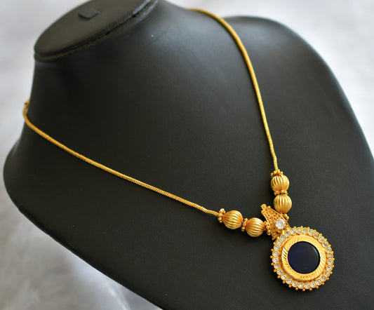 Gold tone kerala style blue-white round kodi necklace dj-46357