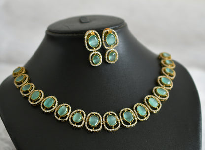 Matte finish cz sea green oval stone necklace set dj-47976