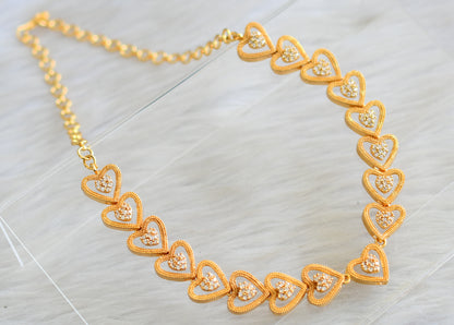 Gold tone white heart necklace set dj-43070