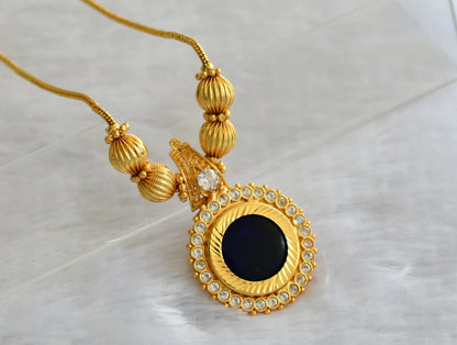 Gold tone kerala style blue-white round kodi necklace dj-46357