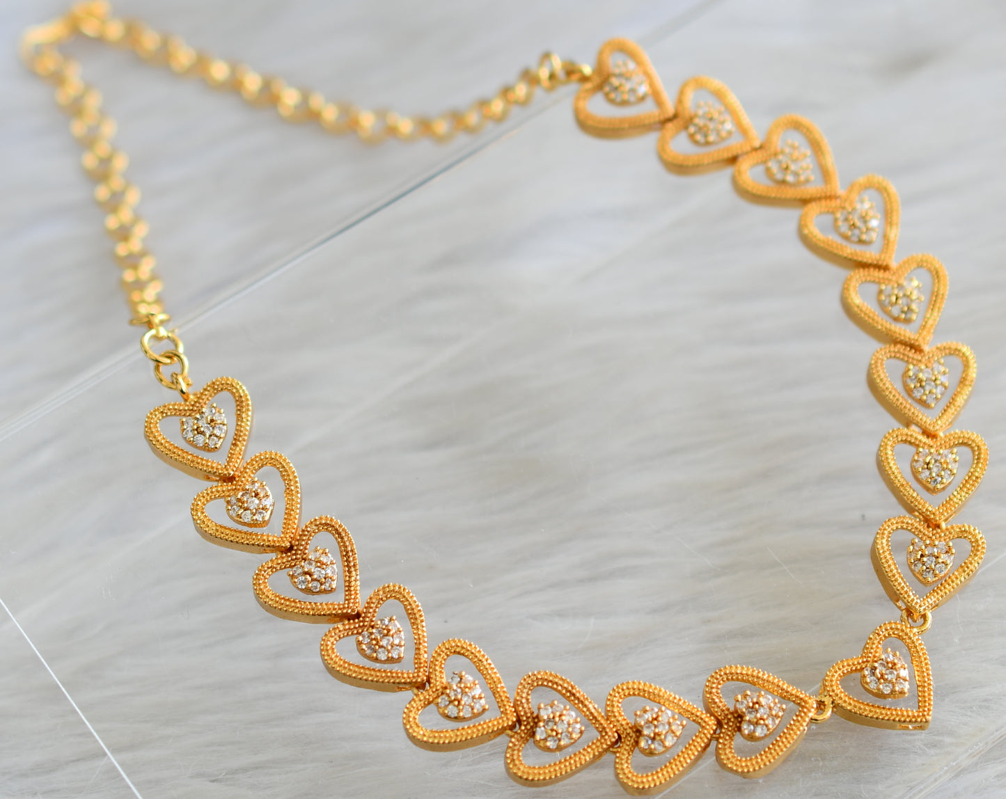 Gold tone white heart necklace set dj-43070