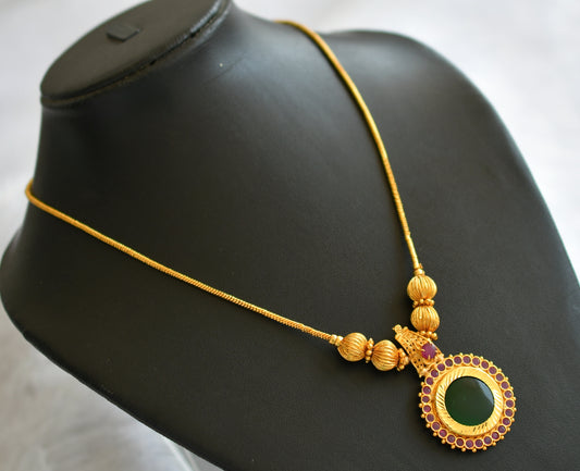 Gold tone kerala style ruby-green round kodi necklace dj-46359