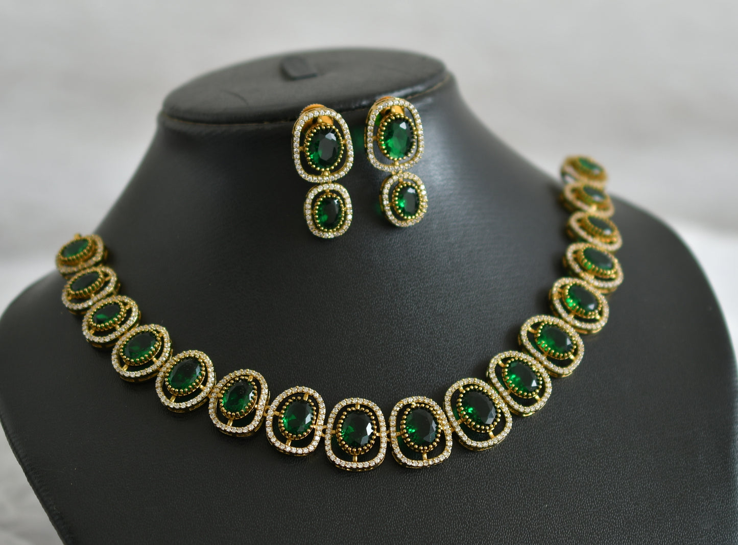 Matte finish cz green oval stone necklace set dj-47978