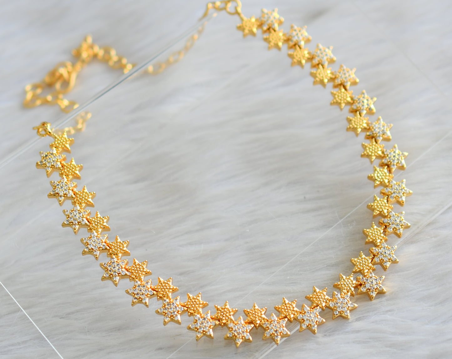 Gold tone white Star necklace set dj-43071