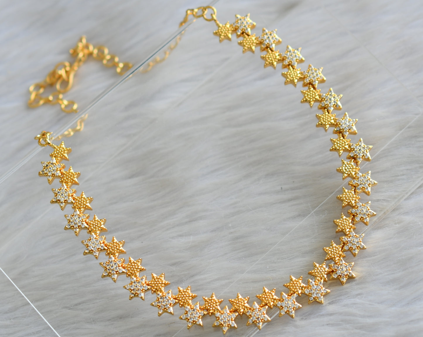 Gold tone white Star necklace set dj-43071