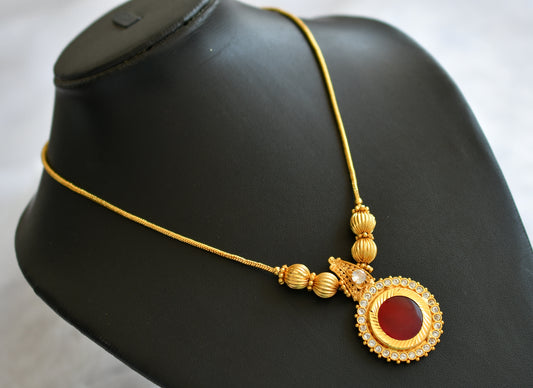 Gold tone kerala style red-white round kodi necklace dj-46358