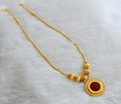 Gold tone kerala style red-white round kodi necklace dj-46358