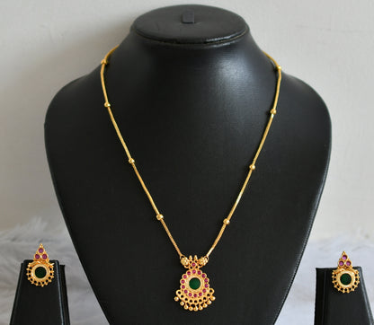 Gold tone pink-green kerala style round necklace set dj-49880