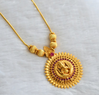 Gold tone ruby kerala style ganesha round kodi necklace dj-46360