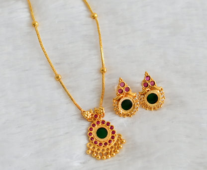 Gold tone pink-green kerala style round necklace set dj-49880