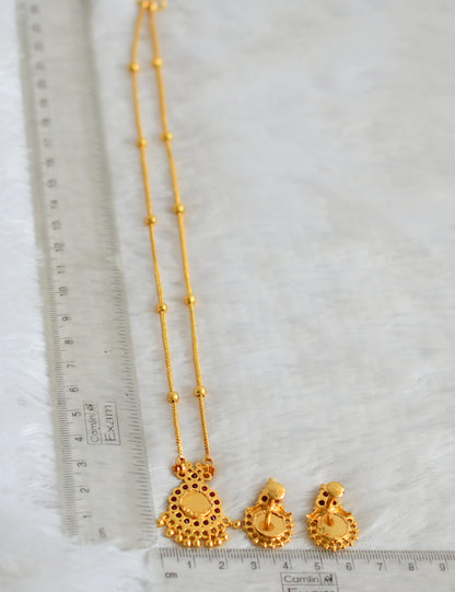 Gold tone pink-green kerala style round necklace set dj-49880