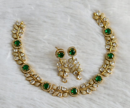 Matte finish cz green block stone leaf necklace set dj-47990