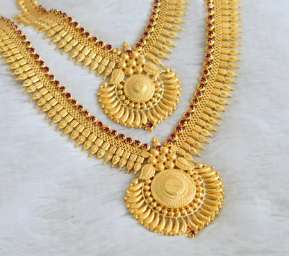 Matte gold tone kerala style pink stone combo haar set dj-49889