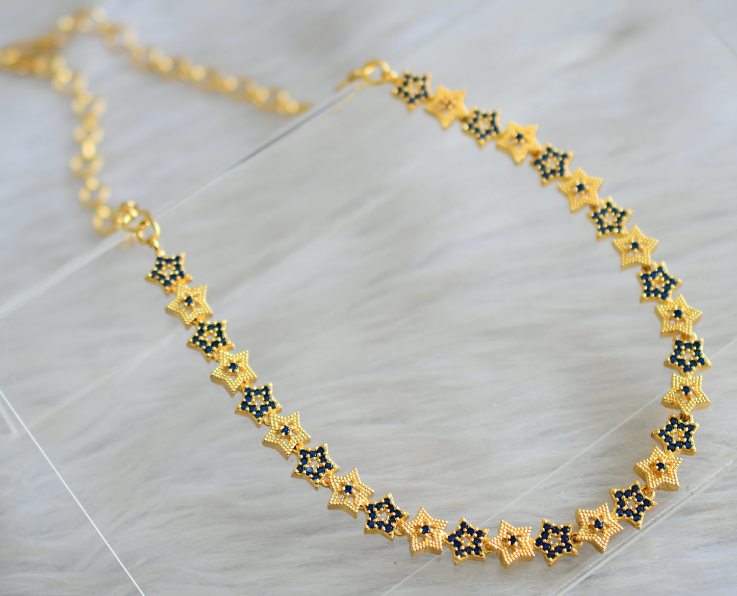 Gold tone cz blue star necklace set dj-43076