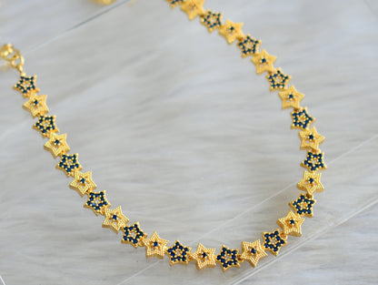 Gold tone cz blue star necklace set dj-43076