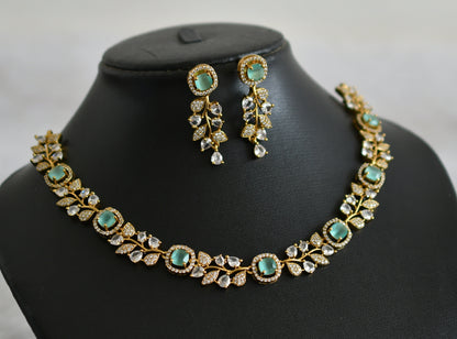 Matte finish cz sea green block stone leaf necklace set dj-47988