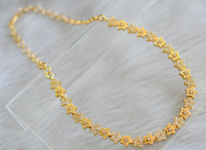 Gold tone cz white star necklace set dj-43077
