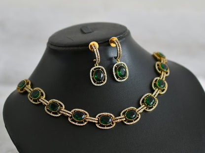 Matte finish cz green oval stone necklace set dj-47981