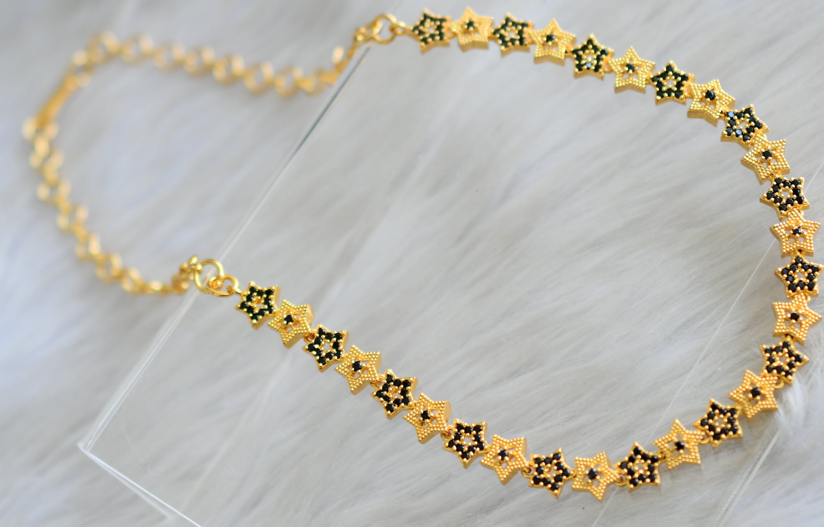 Gold tone cz black star necklace set dj-43079 – dreamjwell