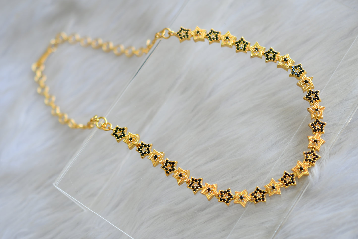 Gold tone cz black star necklace set dj-43079