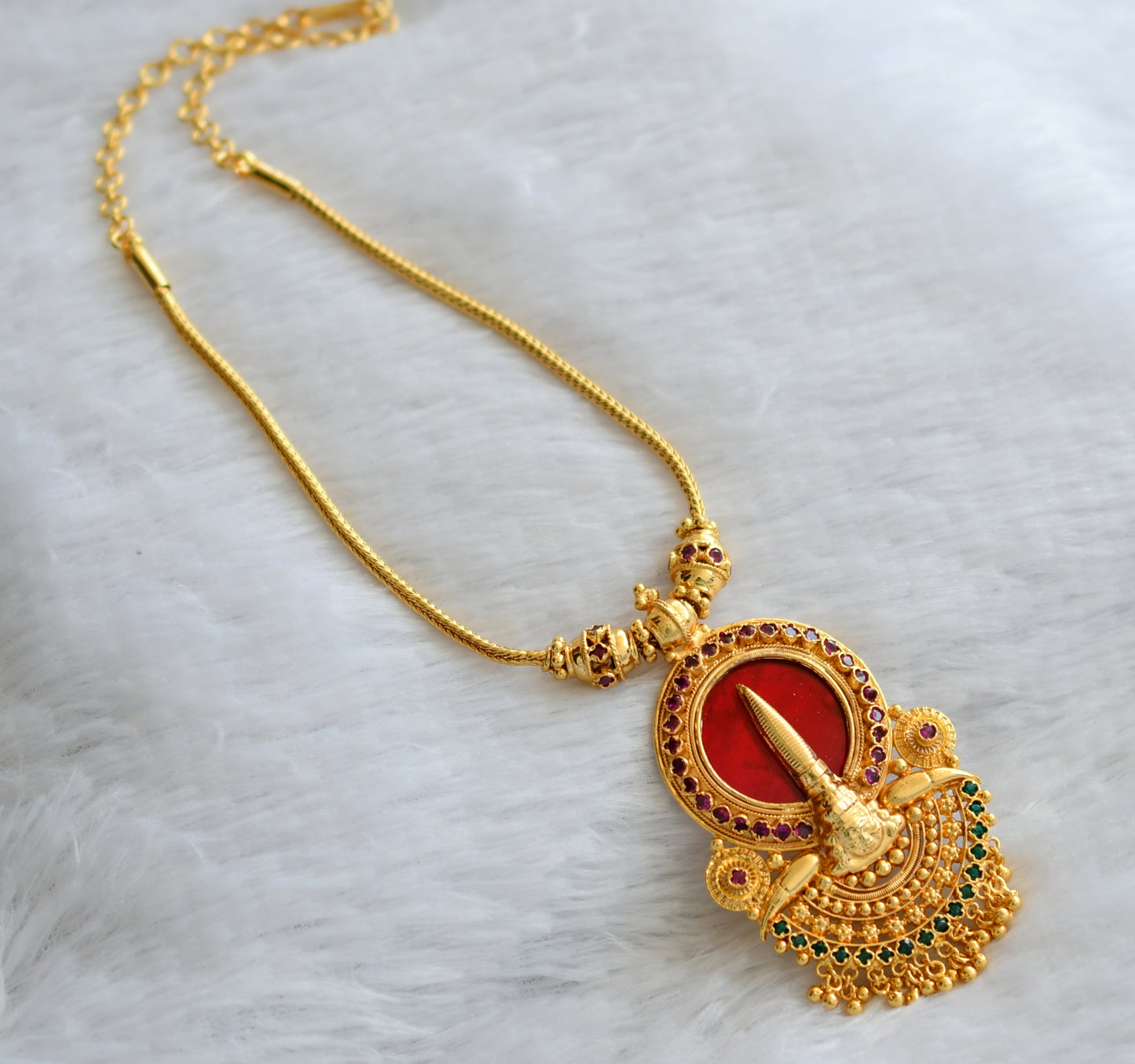 Gold tone ad pink-green-red kerala style kathakali kodi necklace dj-46366