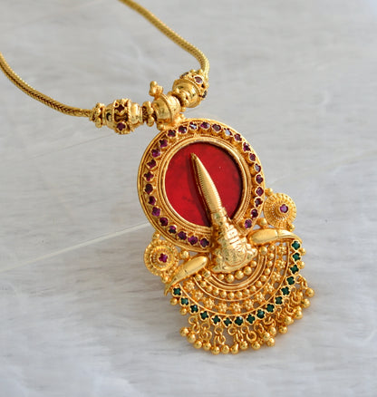 Gold tone ad pink-green-red kerala style kathakali kodi necklace dj-46366