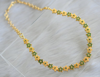 Gold tone cz green star necklace set dj-43080