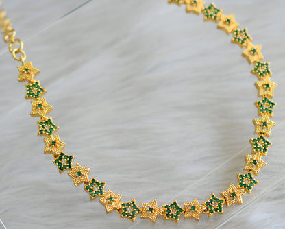 Gold tone cz green star necklace set dj-43080