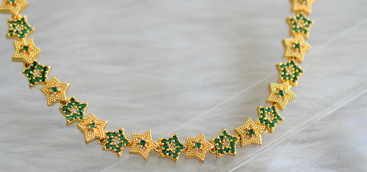 Gold tone cz green star necklace set dj-43080