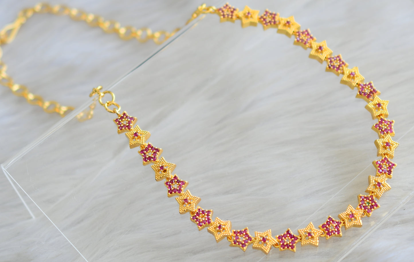 Gold tone cz ruby star necklace set dj-43081