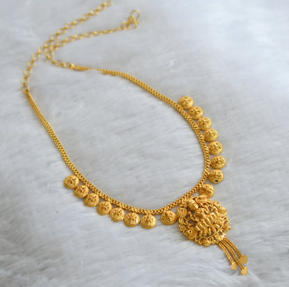 Matte gold tone kerala style peacock lakshmi coin necklace dj-46371
