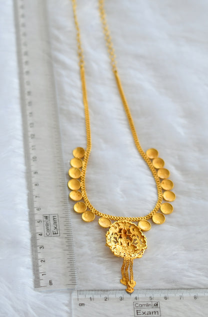 Matte gold tone kerala style peacock lakshmi coin necklace dj-46371