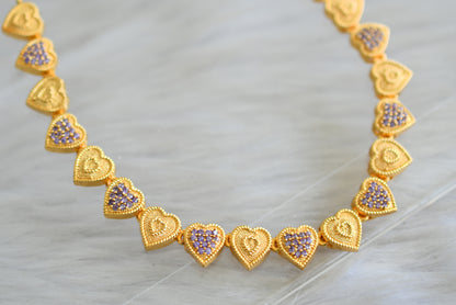 Gold tone cz purple heart necklace set dj-43088