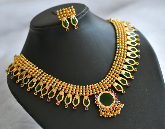 Gold tone ad pink-green kerala style nagapadam necklace set dj-46368