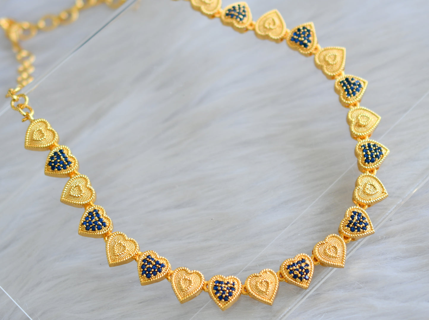 Gold tone cz blue heart necklace set dj-43090