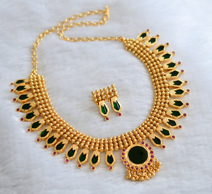 Gold tone ad pink-green kerala style nagapadam necklace set dj-46368
